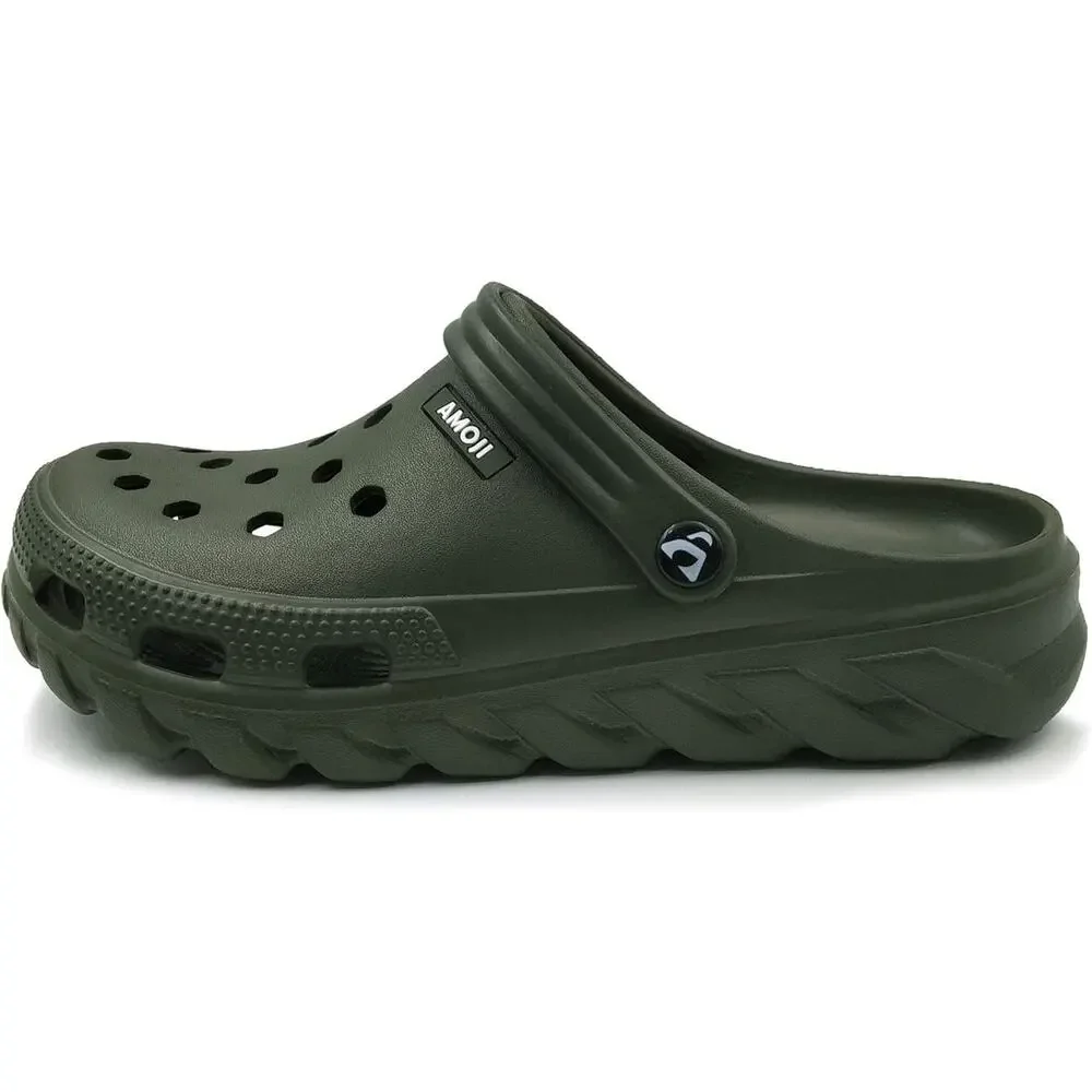 Amoji Mens Size 6 Army Green Clogs Round Toe Sandal Garden Water Shoes